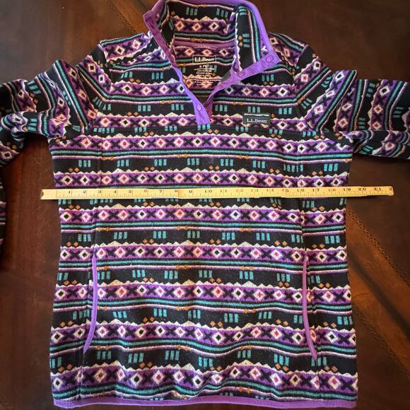 LL Bean Women Sweater Fleece Pullover 1/4 button retro vintage purple small pet - Picture 6 of 9